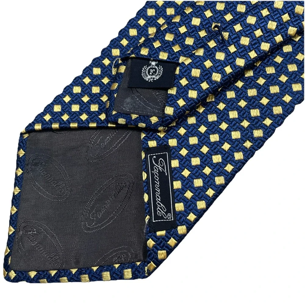 Faconnable Navy Blue Tie with Yellow Geometric Dots